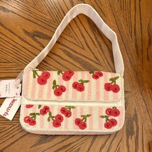 Viral Pink Striped Cherry Beaded Bag